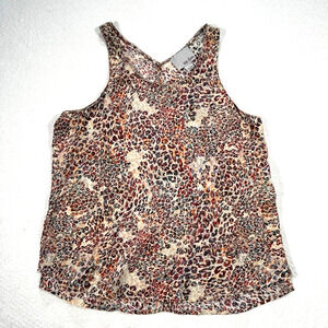 Chloe Oliver Tank Top Women's Large Animal Print Cut Out Back Sheer Multicolor